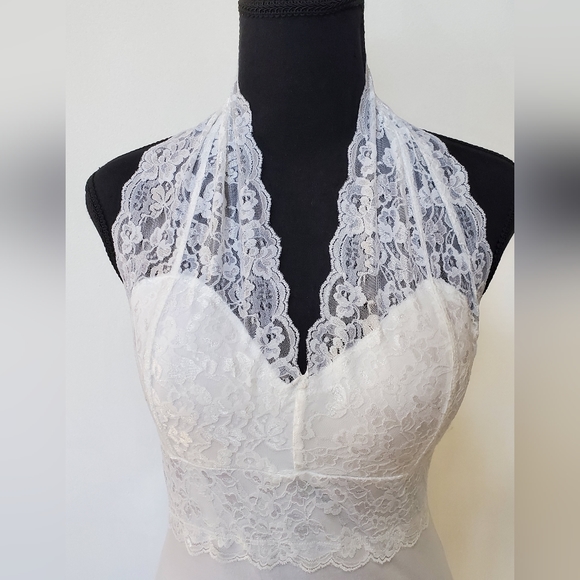 WHITE LACE WOMEN V-NECK HALTER TOP ( SIZE M) - Picture 6 of 7